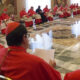 Pope Francis talks to a group of Cardinals during a Consistory at the Vatican Tuesday, March 15, 2016. Mother Teresa will be made a saint on Sept. 4. Pope Francis set the canonization date Tuesday, paving the way for the nun who cared for the poorest of the poor to become the centerpiece of his yearlong focus on the Catholic Church's merciful side. (L'Osservatore Romano/pool photo via AP)